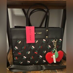 Betsey Johnson CHERRY Black XOBECA Tote Bag Purse With Crossbody Strap NEW